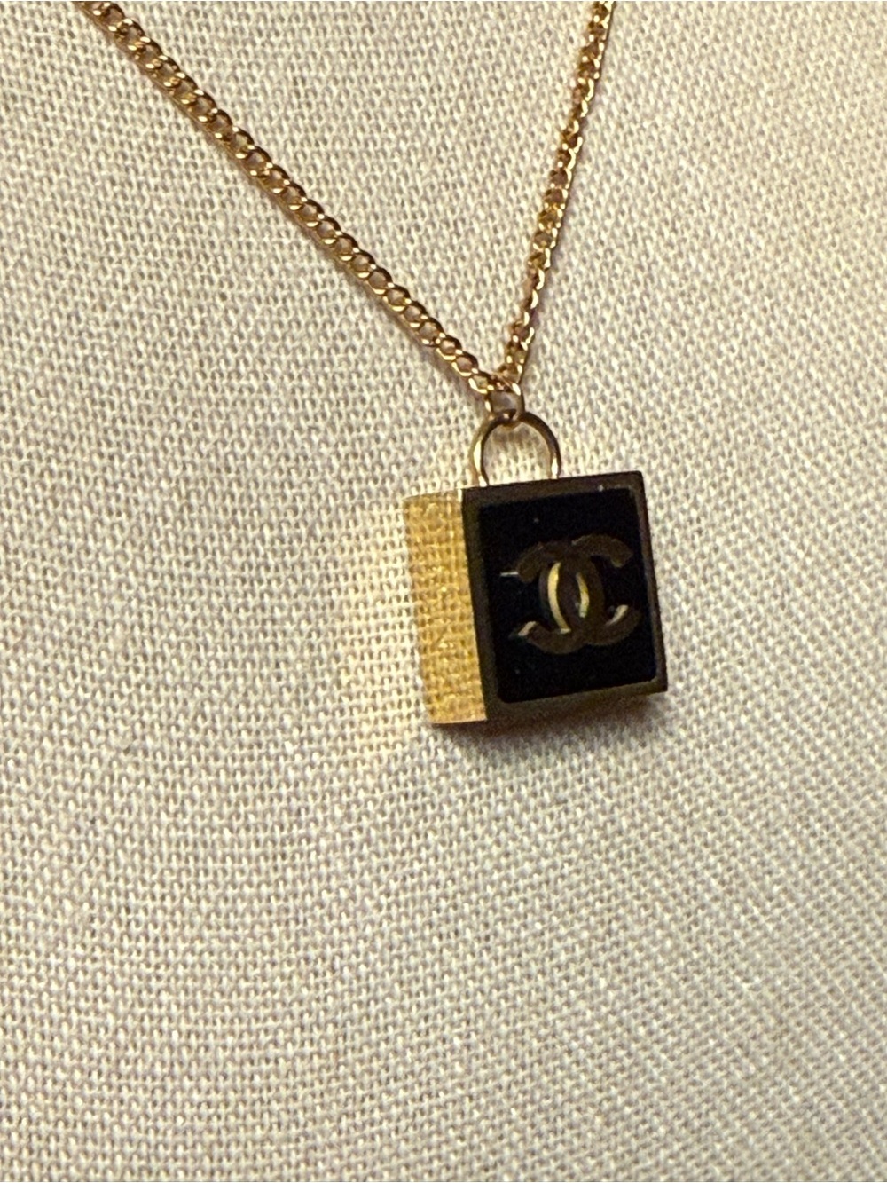 CHANEL Gold and Black Chunky Square CC Pendant on 17”Chain with 1.5” extender - Picture 8 of 13